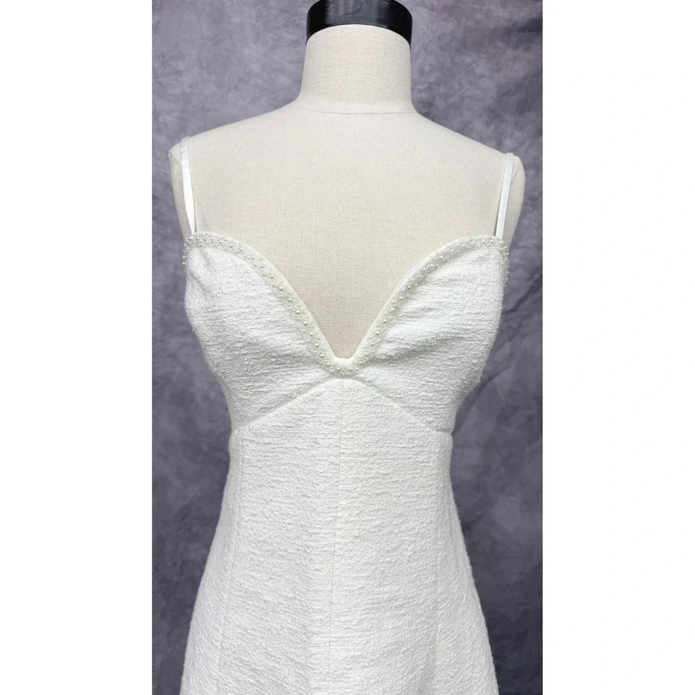 Abercrombie & Fitch Pearl Trim Tweed Mini Dress Bridal Womens Large Tall White